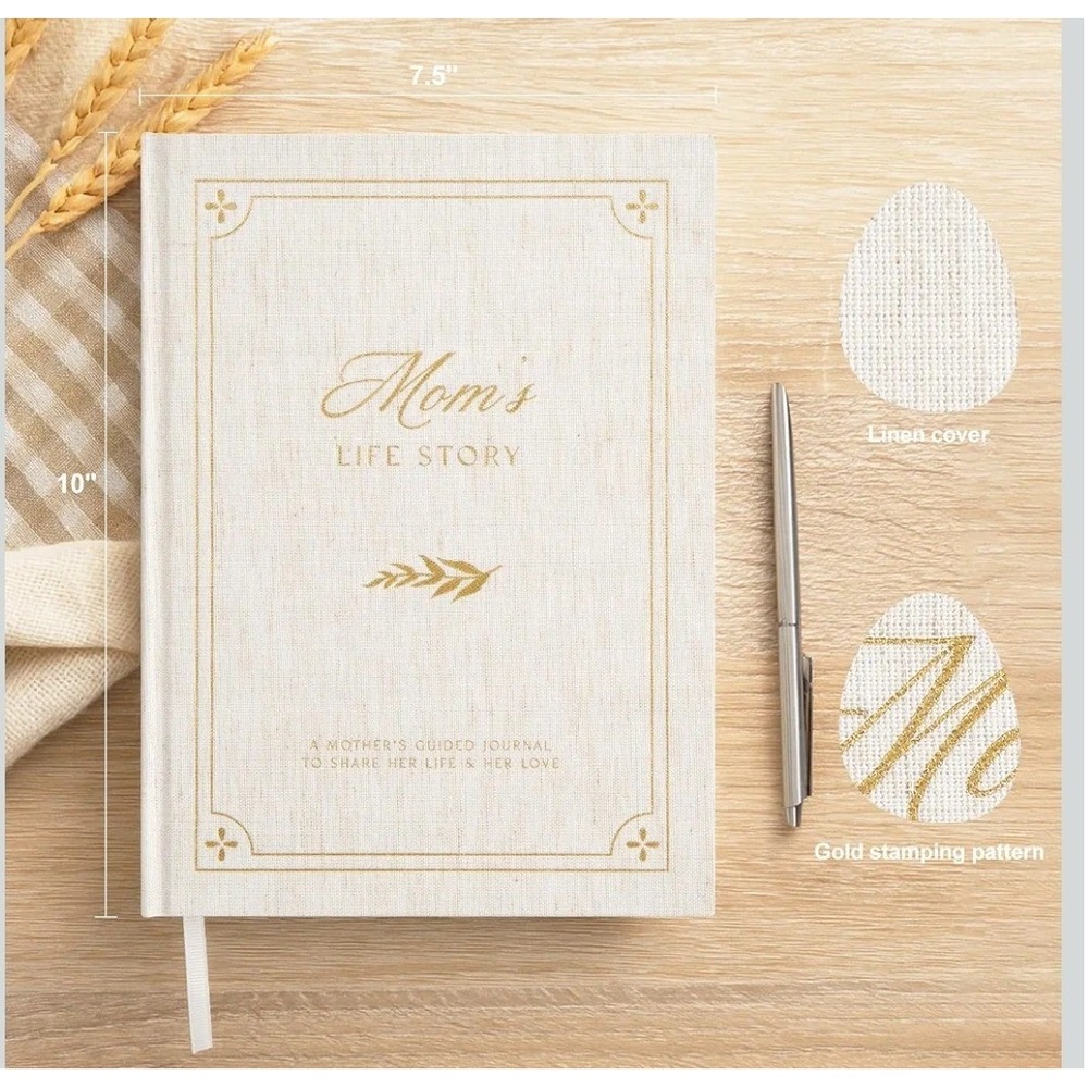 And Per Se Moms Life Story Guided Journal Linen Gold Foil Memory Mothers Day